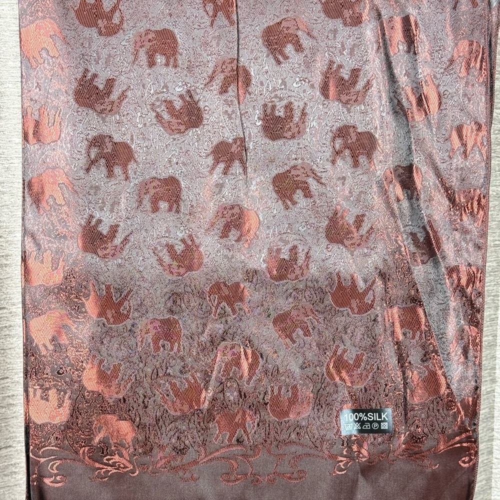 Brown Elephant Pattern Silk Scarf